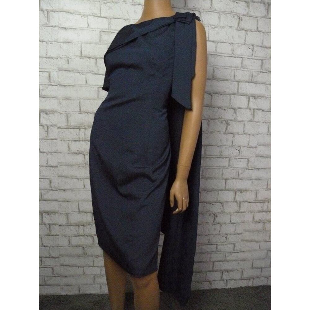 $160 Angel Sanchez Navy Blue Cape Mother of Bride Party Sheath Dress 10 NEW - Picture 4 of 8